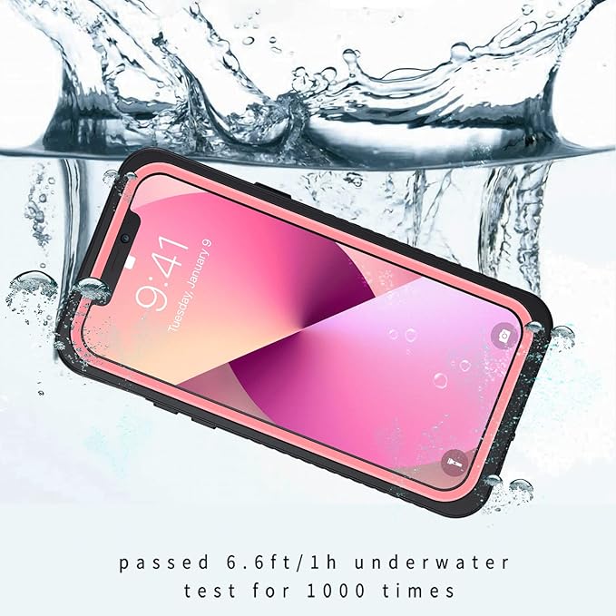 Lanhiem for iPhone 12 Case, Waterproof Dustproof Shockproof Case with Built-in Screen Protector [Not for iPhone 12 Pro], Full Body Underwater Protective Cover for iPhone 12 6.1 inch -Pink