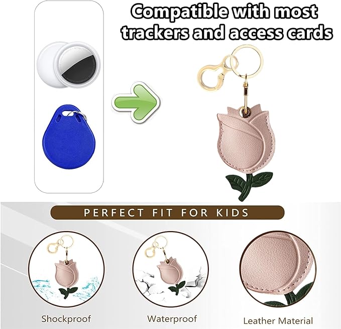 Leather Keychain Holder Case Compatible with AirTag,Cute air tag Cover with Keychain Ring,GPS Tracker Case for Keys