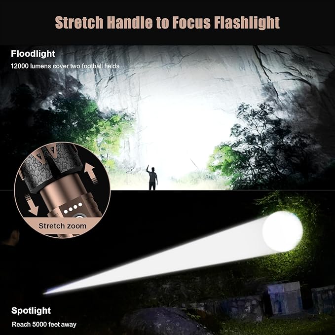 SKYFIRE Rechargeable Flashlight with Ignition Lens&Lightsaber, 3000lm Super Bright Tactical Flashlight Zoomable Waterproof LED Flash Light for Camping Essentials,Outdoor,Home Emergency-Upgraded