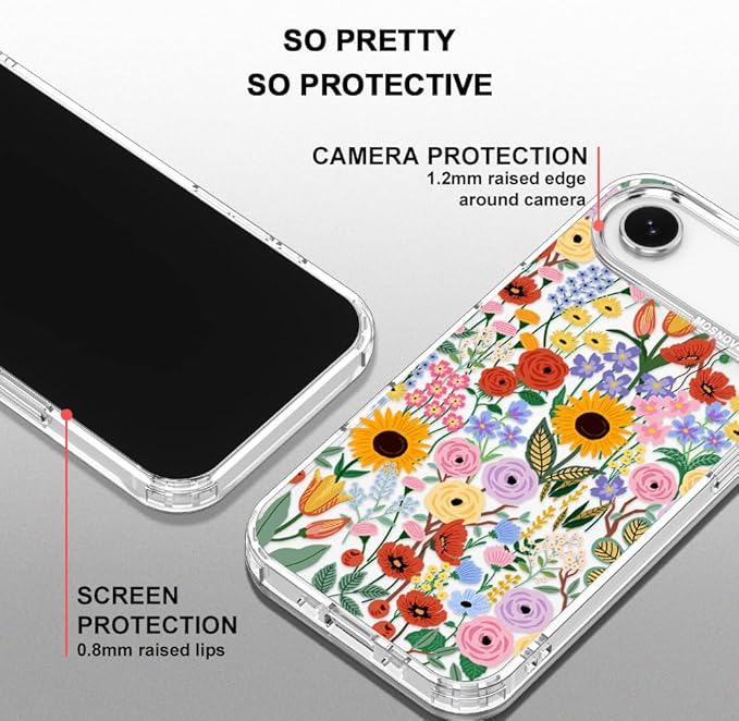 MOSNOVO for iPhone Air Case | Military Grade 6.6ft Drop Tested | Camera Control | Clear with Blossom & Bloom Design