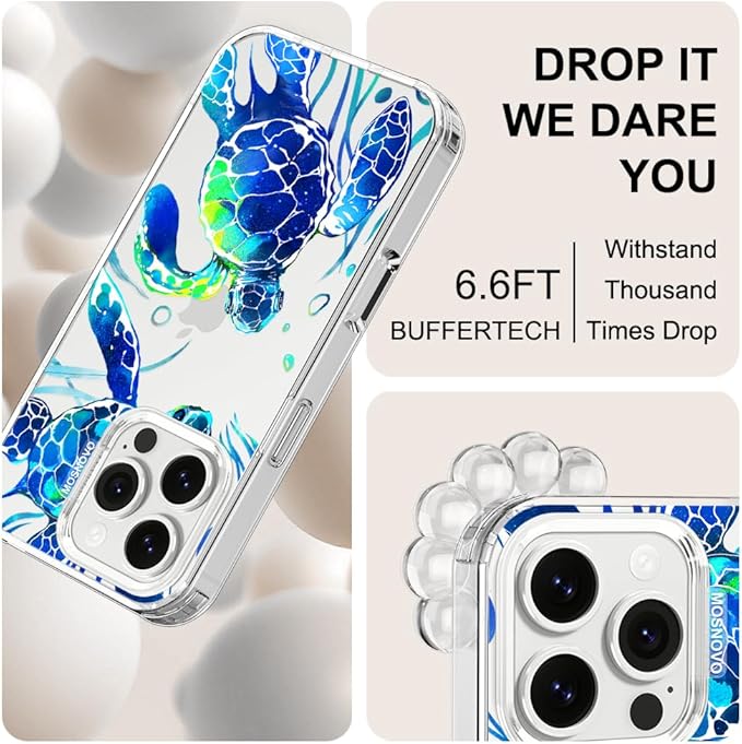 MOSNOVO Case for iPhone 16 Pro, [Buffertech 6.6ft Military-Grade Drop Protection] [Anti Peel Off Tech] Clear TPU Bumper Phone Case Cover Design - Sea Turtles