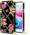Compatible with iPhone 8 7 SE Case, Pink Golden Chain Tropical Flower Luxury Golden Decoration for Girl Women Soft TPU Shockproof Protective Hard PC Back for iPhone 8 7 SE