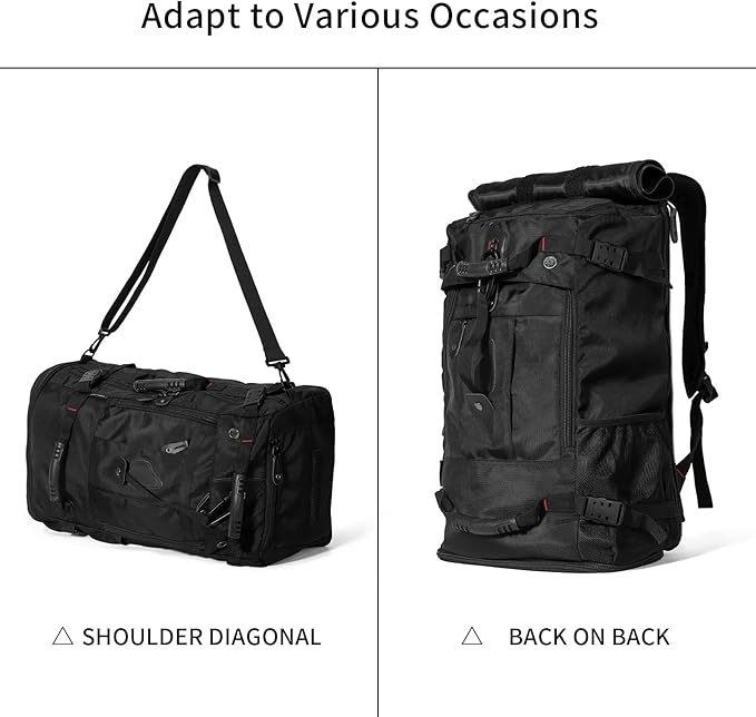 YOUMIAN Large Capacity For Travel Hiking Sports Carry On Backpack Durable Convertible Duffle Bag Laptop airplane (BLack, 45L-Normal)