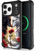 for iPhone 17 Pro Case,for MagSafe Graphic Design for Girl Boy Soft Silicone Hard Acrylic Shock Protection Designed for iPhone 17 Pro Black White Wolf Moon Flower Rose Pattern