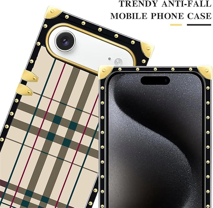 for iPhone 17 Air Case Luxury Golden Decoration for Girl Women Soft TPU Shockproof Protective Hard PC Back for iPhone 17 Air Crazy Pattern Black Red Beige Stripes