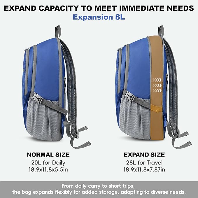Seektop Lightweight Packable Hiking Backpack Waterproof Expandable 20L-28L for Women Men, RFID Day Pack for Travel & Camping