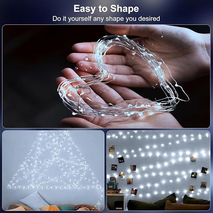 4 Pack Solar Fairy Lights 131.2Ft 400 LED, Twinkle Lights with 8 Modes, Waterproof Silver Wire String Lights for Garden Patio Party Weding Decorations (Cool White)