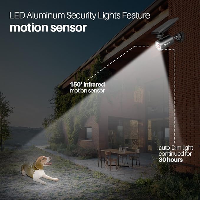 Solar Motion Sensor Light of 2, Solar Lights Outdoor Waterproof, 100-Week 100% Free Replacement Aluminum Outdoor Solar Flood Spot Lights for Deck Yard Fence Patio Stairs Garden