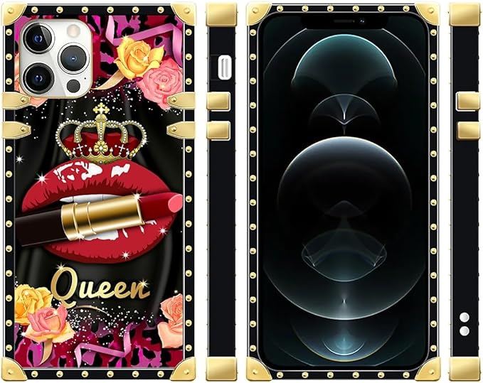 Compatible with iPhone 12 12 Pro Case, Queen Lip Crown Leopard Print Luxury Golden Decoration for Girl Women Soft TPU Shockproof Protective Hard PC Back for iPhone 12 12 Pro