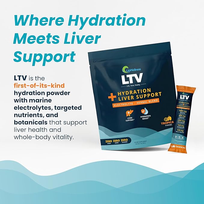 UpWellness LTV Liver Hydration Packets - Electrolytes Powder Packets for Instant Hydration and Liver Support - Physician-Formulated - Zero Added Sugar - 30 Packets - Delicious Tropical Punch Flavor