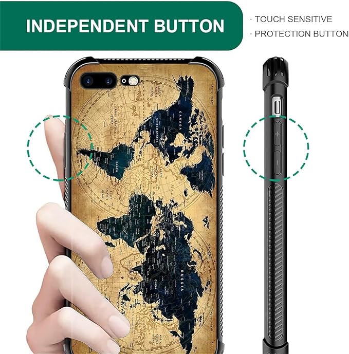 Case for iPhone 7 Plus/8 Plus, Brown World Map Pattern Made of Soft Silicone Hard Acrylic for Shock Protection