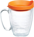 Tervis Clear & Colorful Lidded Made in USA Double Walled Insulated Tumbler Travel Cup Keeps Drinks Cold & Hot, 16oz Mug, Orange Lid