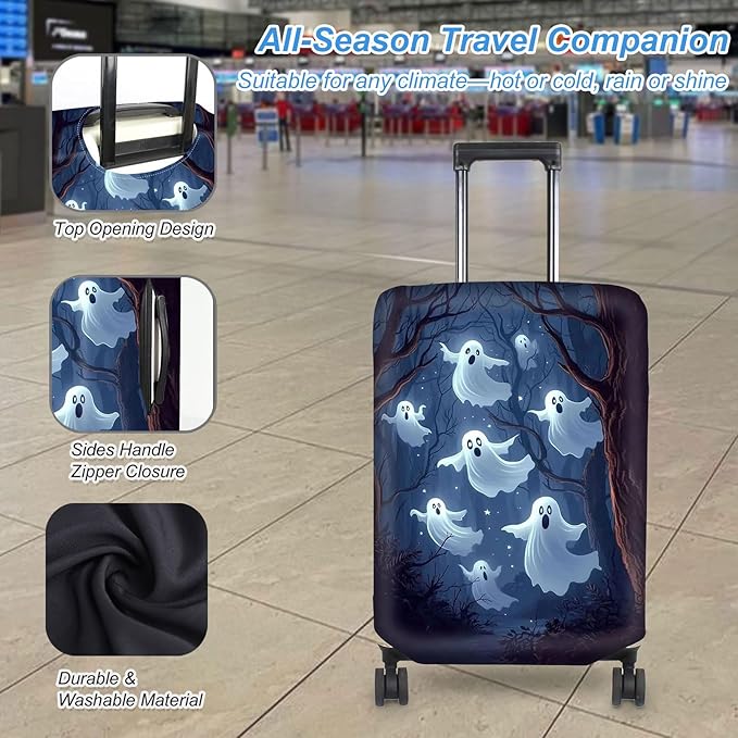 Luggage Cover Protector for 22-24 Inch Suitcases, TSA Approved Elastic Travel Suitcase Covers, Anti-Scratch Washable Luggage Sleeve for Carry On & Checked Bags, Ghosts Flying