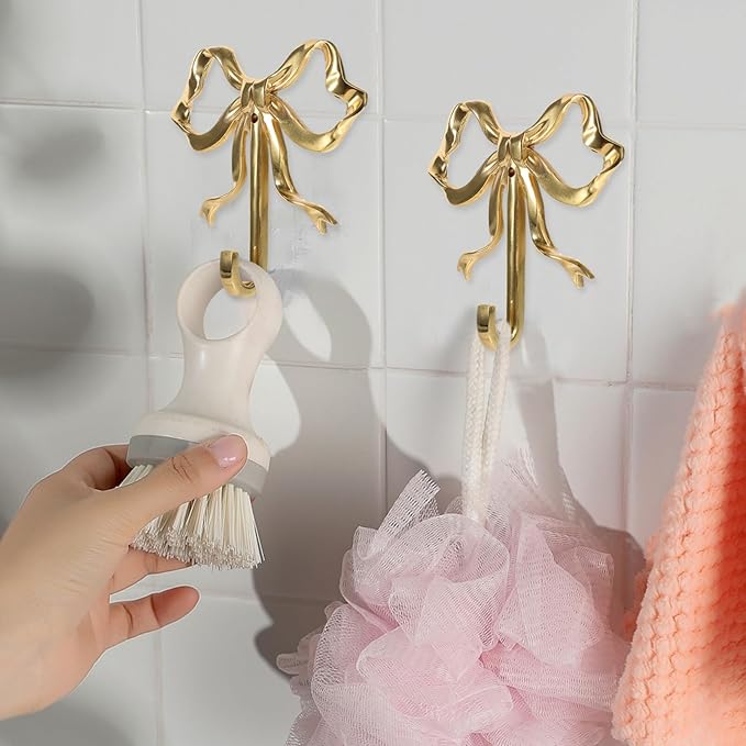 MAGICLULU Gold Coat Hook Bow Wall Hooks Brass Hanging Hook Multi-Purpose Door Hanger for Coat Hat Towel Home Decor 2.52 x 2.63 Inch
