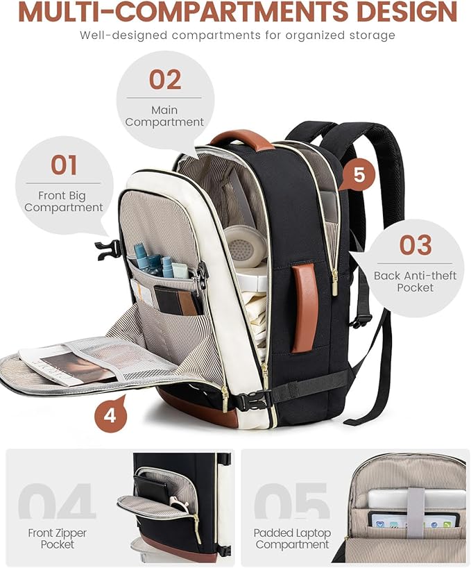 LOVEVOOK Travel Backpack For Women, 40L Carry On Backpack Flight Approved, TSA Personal Item Backpack Travel Bag Fit 17 Inch Laptop, Business Weekender Overnight Waterproof Daypack with 2 Cubes