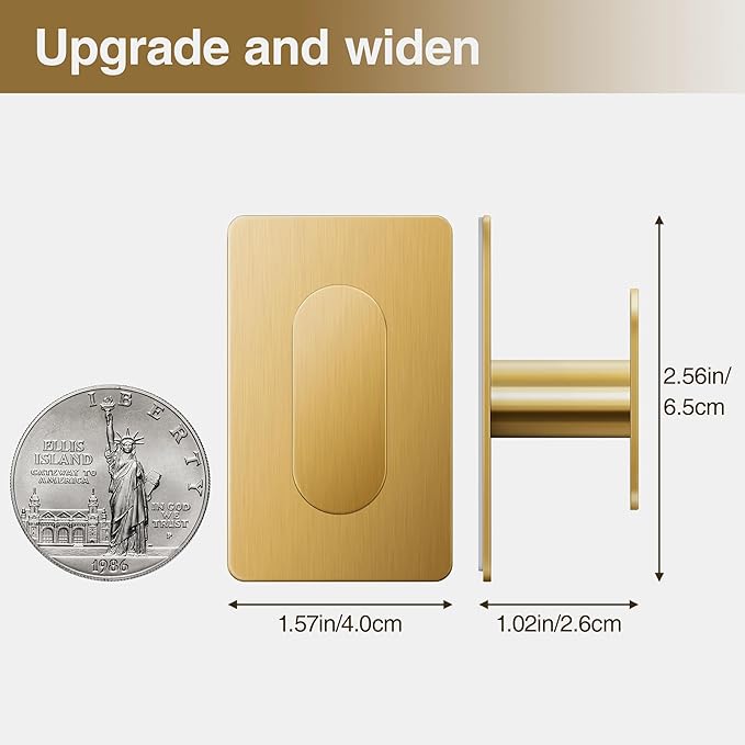 pickpiff Adhesive Towel Hooks for Bathroom: 20LB Extra Strong Wall Hanger for Shower Kitchen RV Dorm Apartment, Gold 4 Pack