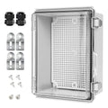 LeMotech Electrical Box, IP67 Waterproof Hinged Clear Cover Stainless Steel Latch Junction Box, ABS Plastic Electrical Enclosure with Mounting Plate,Wall Brackets, Cable Glands,8.2"x6.3"x3.9", Grey