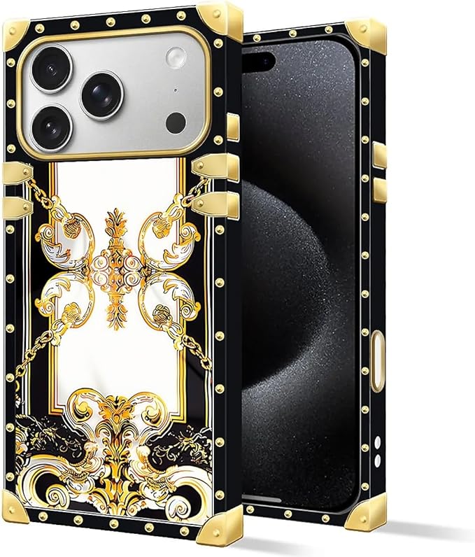 for iPhone 17 Pro Max Case Luxury Golden Decoration for Girl Women Soft TPU Shockproof Protective Hard PC Back for iPhone 17 Pro Max Crazy Pattern Gold Grain Flowers