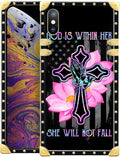 Compatible with iPhone XR Case, Praying Cross Hands Luxury Golden Decoration for Girl Women Soft TPU Shockproof Protective Hard PC Back for iPhone XR