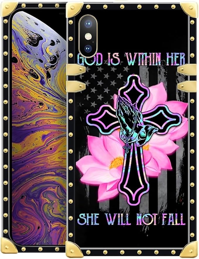Compatible with iPhone XR Case, Praying Cross Hands Luxury Golden Decoration for Girl Women Soft TPU Shockproof Protective Hard PC Back for iPhone XR