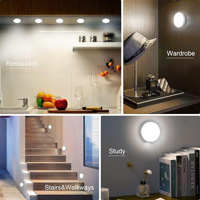 Motion Sensor Light Indoor [Upgraded 14 LEDs], 3 Pack Rechargeable Night Light, Wide Detection Range, 3 Light Modes, Bedroom Closet Lights, Anywhere Stair Light, Hallway Light - Cold White