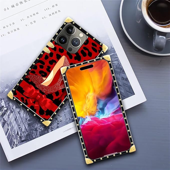 Compatible with iPhone 15 Pro Max Case, Elegant High Heels Luxury Golden Decoration for Girl Women Soft TPU Shockproof Protective Hard PC Back for iPhone 15 Pro Max