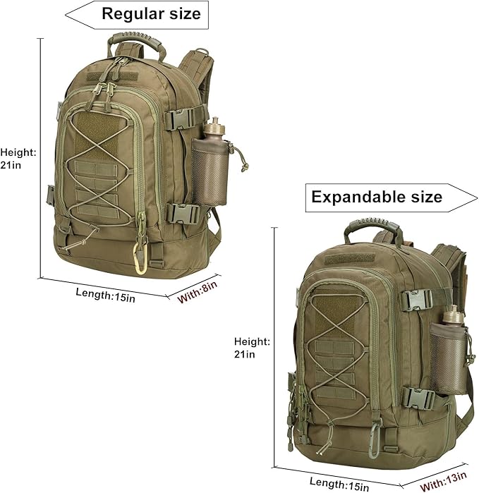Large Military Bug Out Bag 3 Day Pack Expandable Backpack Army Daypack for Outdoor Hiking Hunting (Green)