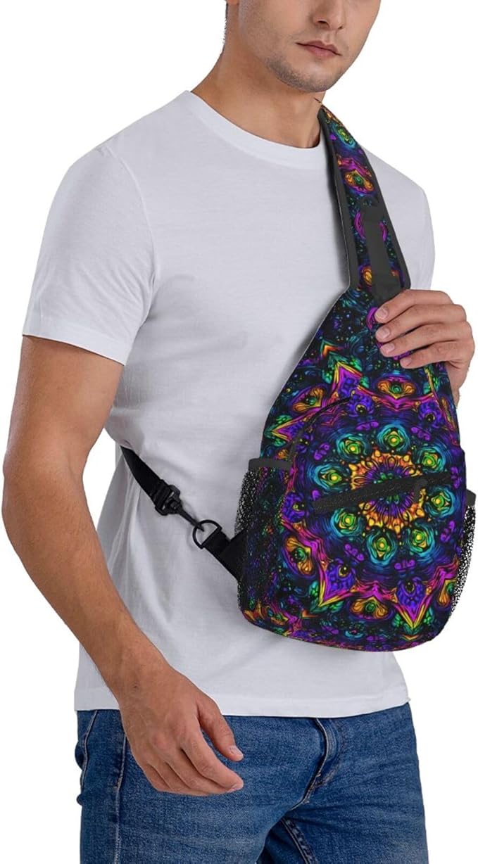 Psychadelic Trippy Art Sling Bag Crossbody Travel Hiking Chest Backpack Shoulder Daypack For Women Men