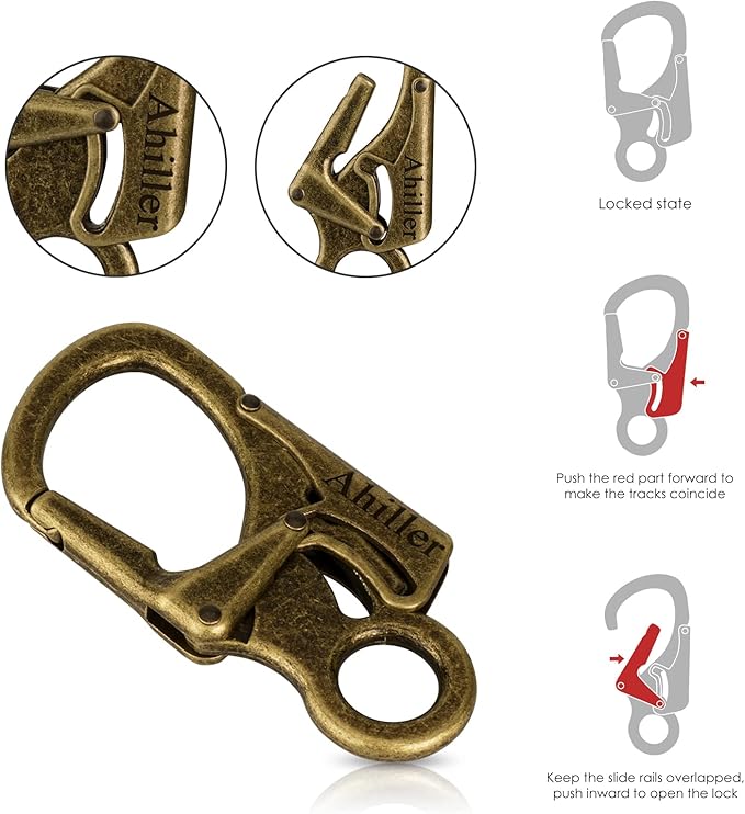 Ahiller Carabiner Clip, Double Anti-Misopening Locking Design, 3" Zinc Alloy Heavy Keychain for Outdoor Camping Hiking, Key Ring Clip