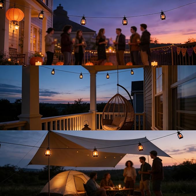 Solar Outdoor String Lights 19FT Waterproof Patio Lights with 10 LED Bulbs for Garden, Backyard,Party, Cafe, Camping 2200K