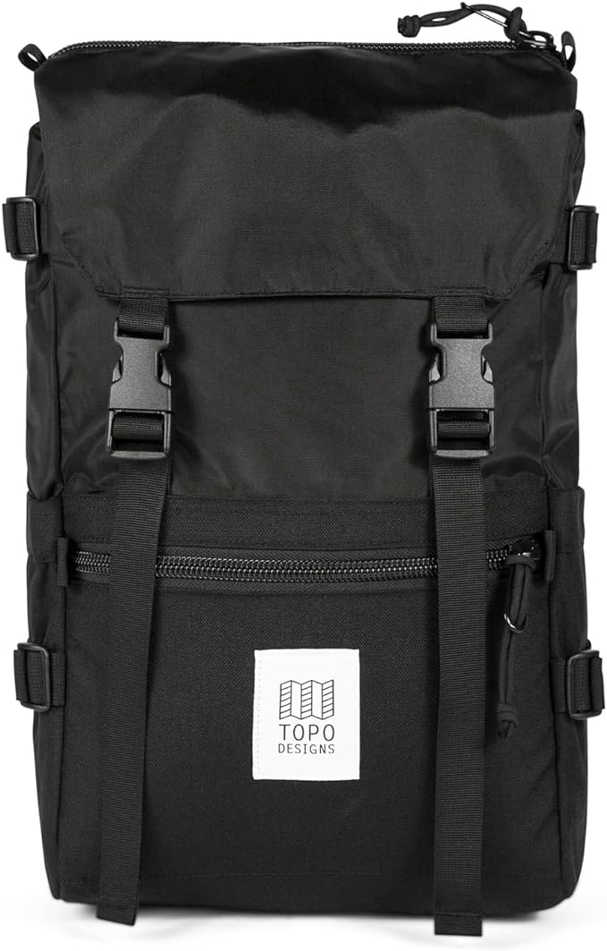 Topo Designs Rover Pack Classic - Daily Daypack for Commutes, Day Trips, Hikes, Iconic Denver Design, Recycled Nylon Durable Construction, PFAS-Free, Fair Trade, BlueSign Approved (Black/Black)