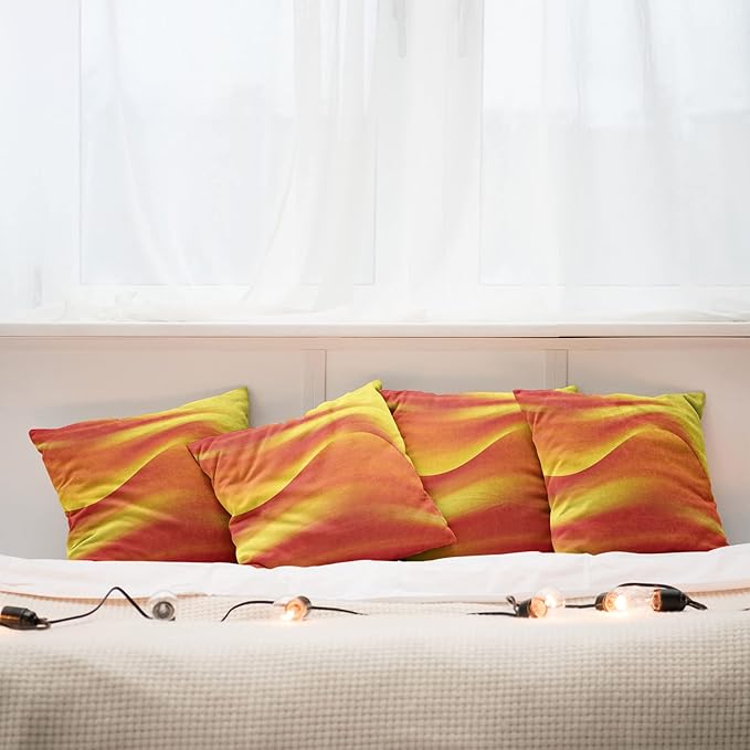 Ambesonne Orange Decorative Throw Pillow Case Pack of 4, Digital Waves with Different Tones Motion Effect Smooth Hot Lines Art Print, Cushion Cover for Couch Living Room Car, 16", Burnt Orange Yellow