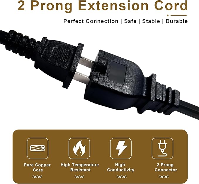 25 FT 2 Prong Extension Cord, 18AWG SPT-2 Indoor Male to Female Power Cord ETL Listed Extra Long Extension Cords, Flexible & Thin Design for Home Office Use, 10A 1250W, Polarized Plug, Black