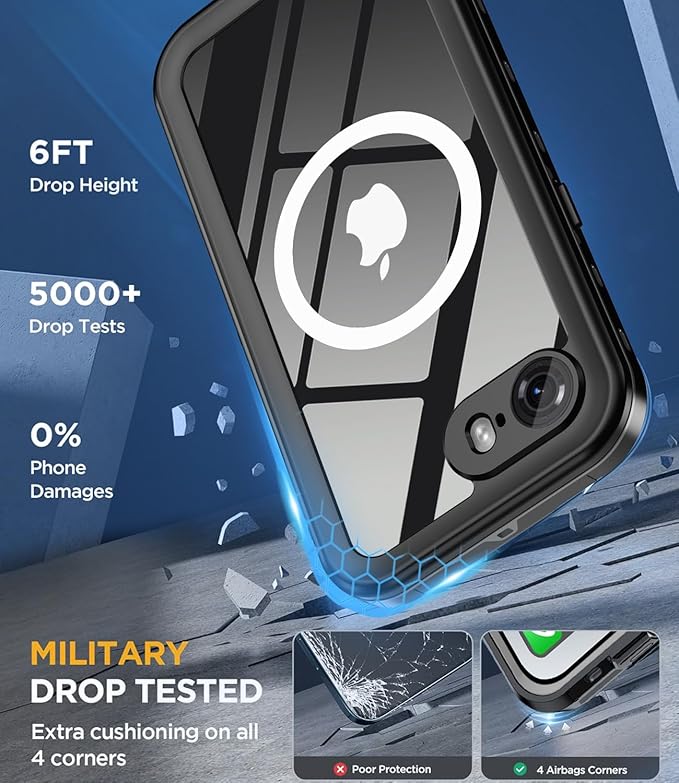 for iPhone 16e Case Waterproof | Shockproof Dust Proof Phone Case Cover with Screen Protector -Clear