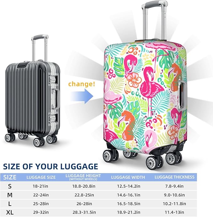 Bright Flamingo Tropical Leaf Elastic Luggage Cover, Suitcase Protector For Travel (Fits 22-24 Inch Luggage)