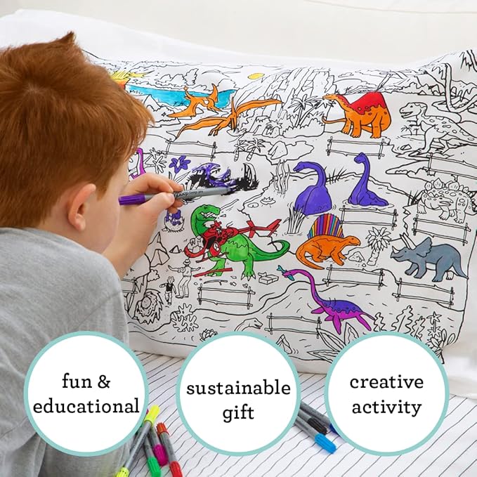Coloring Pillowcase for Kids – Reusable DIY Pillow Cover with Washable Markers, Educational Arts & Crafts Activity for Boys & Girls, Fun Gift for Creative Play, Machine Washable - eatsleepdoodle
