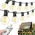 Nisocy Solar String Lights Outdoor Waterproof with Remote & Timer, LED Shatterproof G40 Bulbs, Solar Powered Patio Lights for Christmas, Winter Decor, Backyard, Porch, Garden, Wedding (50FT)