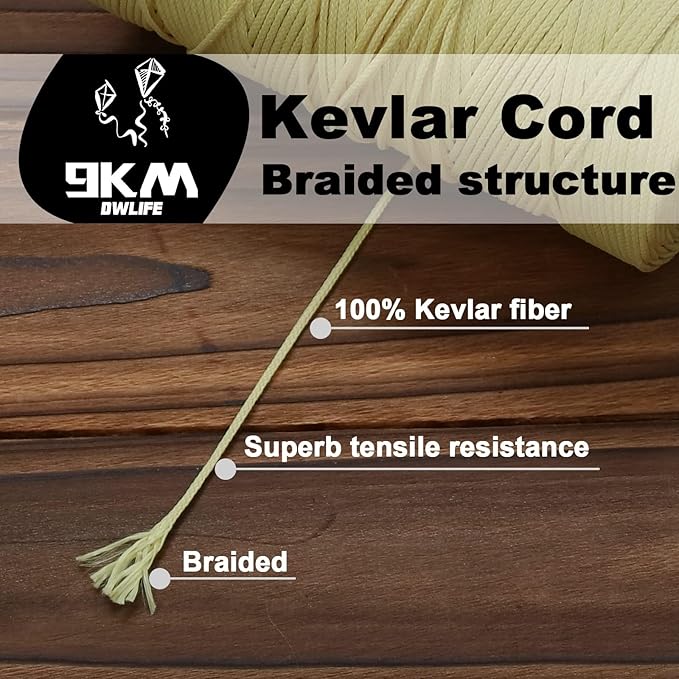 9KM DWLIFE Braided Kevlar Cord, 100lb~2000lb, High Tensile Strength, Abrasion, Flame Retardant, Kite String, Fishing Line, Model Rocket Shock, Tactical Survival Paracord