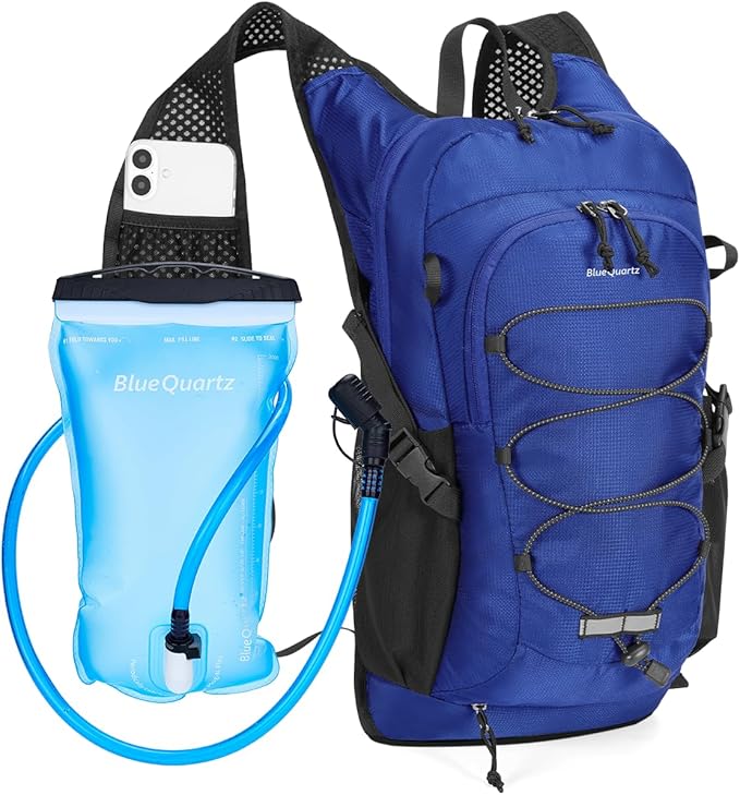 Blue Quartz Hydration Backpack with 2L Water Bladder, 18L Hiking Backpack for Women Men, Lightweight Water Pack with Phone Pocket for Quick Access, Hydration Pack for Cycling, Running, Biking