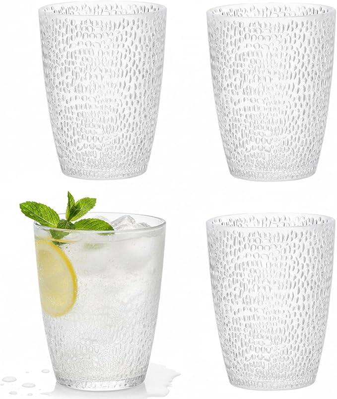 Clear Plastic Drinking Glasses, Reusable Acrylic Drinking Cups, Stackable Glasses Drinkware, Unbreakable Water Tumblers for Bars Christmas Juice, BPA Free, Dishwasher Safe (Clear)