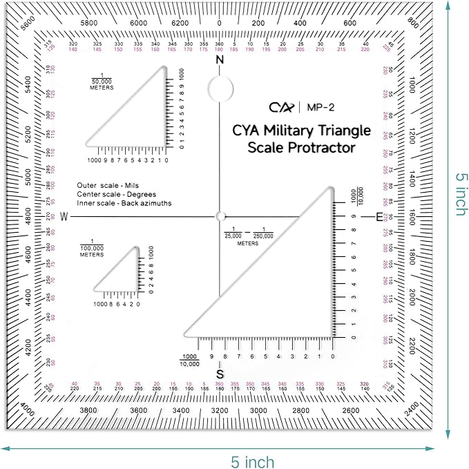 Zonon 5 Inch Military Map Protractor Military Style Utm/mgrs Coordinate Scale Map Perfectly Cut Land Navigation Protractor Maps Reading and Grid Coordinate Reader