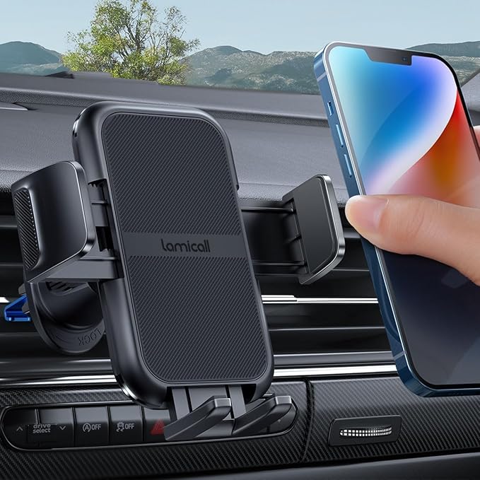 Lamicall 2026 Wider Clamp & Metal Hook Car Phone Holder Vent [Thick Cases Friendly] Phone Holders for Your Car Mount Gfts Hands Free Accessories for Women Men for iPhone 16 Pro Max Mothers Day