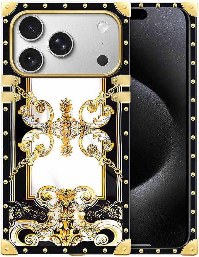 for iPhone 17 Pro Case Luxury Golden Decoration for Girl Women Soft TPU Shockproof Protective Hard PC Back for iPhone 17 Pro Crazy Pattern Gold Grain Flowers