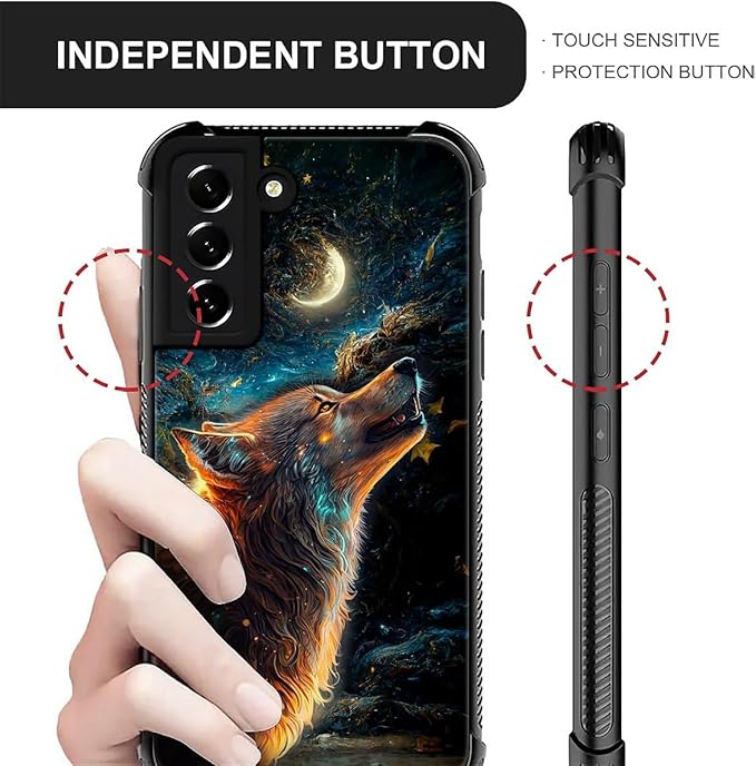for Samsung Galaxy S22 Case, Star Cave Hungry Wolf Pattern Graphic Design Girl Boy Soft Silicone Hard Acrylic Shock Protection for Samsung Galaxy S22