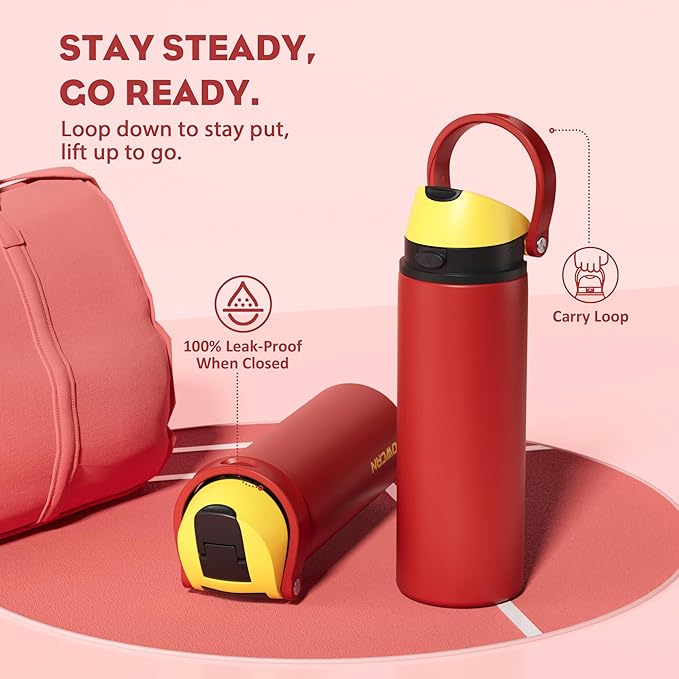 POWCAN 24 oz Travel Water Bottle: 2-in-1 Push-Button Spout & Quick-Flip Straw, Leakproof, Cold 24Hrs, Fits Car Cup Holder, Stainless Steel Cup for Sports, School, Commute, Camping (Mouse's Mischief)