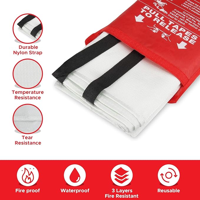 Emergency Fire Blanket for Home and Kitchen 2 Pack 40” x 40” Fiberglass Fire Safety Blanket Suppression Emergency With Gloves for School Fireplace Grill Car Office Garage Welding Warehouse Safety