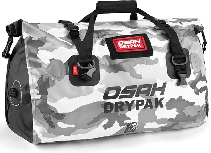 OSAH DRYPAK Waterproof Duffel Bag - Motorcycle Dry Bag Tail Bag with Large Storage Space, Waterproof Luggage Duffle Bags with Outer Mesh Zipper Pocket for Camping, Kayaking, Fishing & Traveling