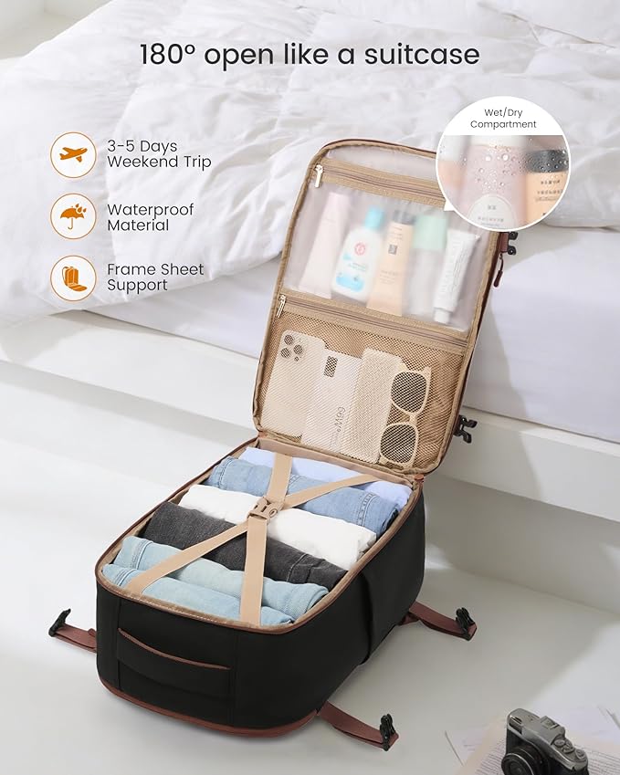 LOVEVOOK 40L Travel Backpack for Women, Airline Approved Carry On Backpack with 2 Packing Cubes, Waterproof Personal Item Bag Fits 17" Laptop, TSA Traveling Essentials Weekender Overnight Backpack