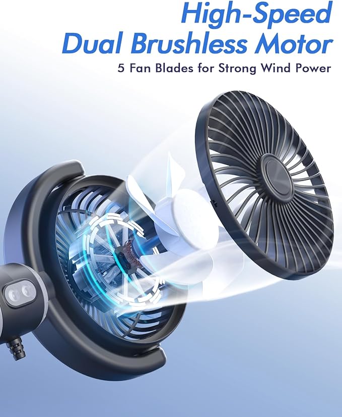 Car Fan USB Powered for Baby: Dual Car Cooling Fans for Backseat 3 Speed Separate Controlled Quiet Brushless Motor 360° Rotatable 5V 2A Rear Seat Air Circulation for Vehicle Van Truck SUV RV(USB Plug)