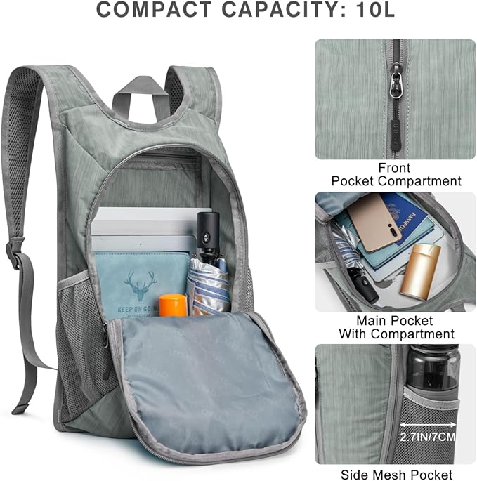 G4Free 10L Hiking Backpack Small Travel Hiking Daypack Lightweight Packable Backpack Casual Foldable Shoulder Bag